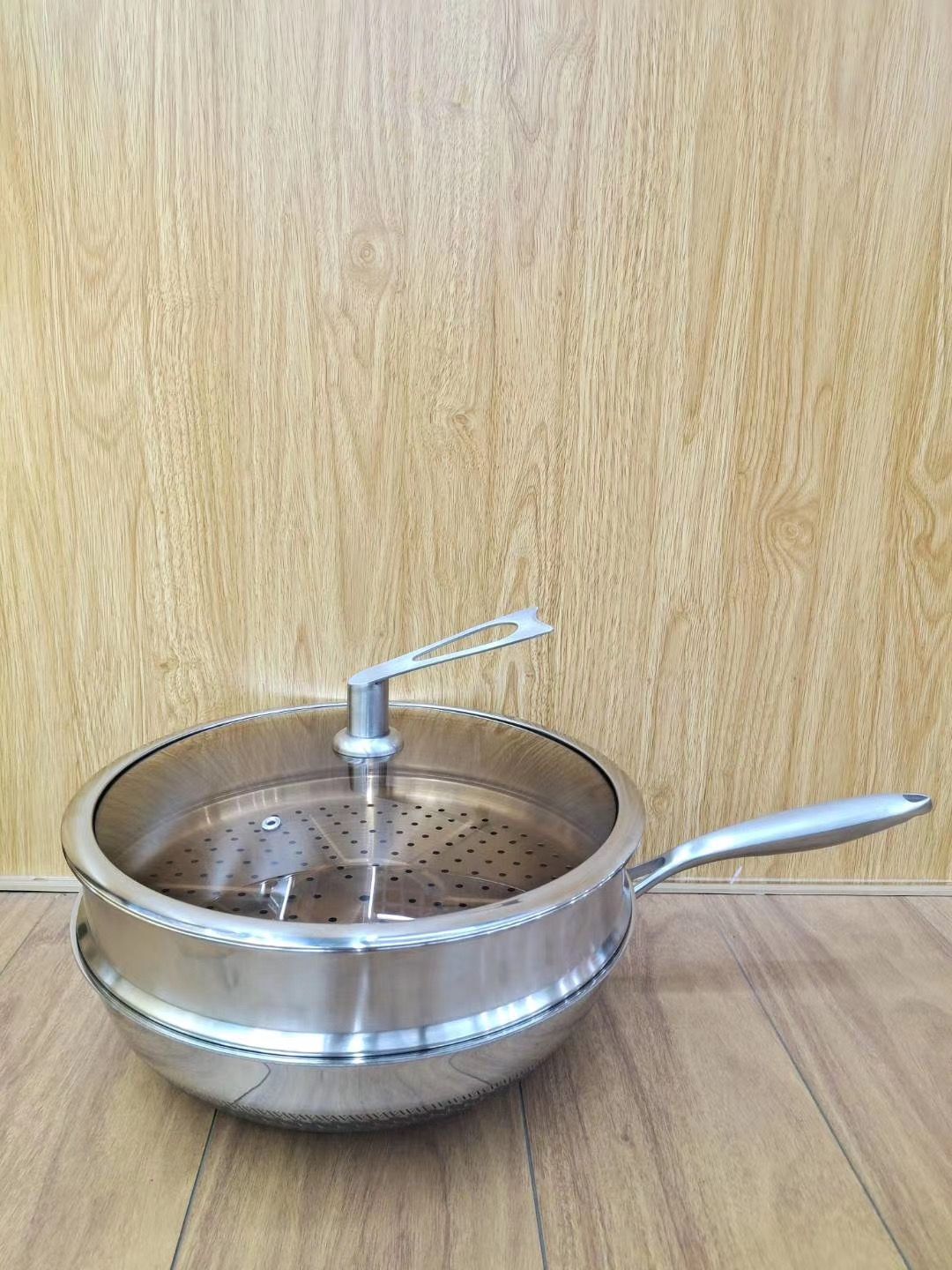 32公分正晋304双面不粘不锈炒锅